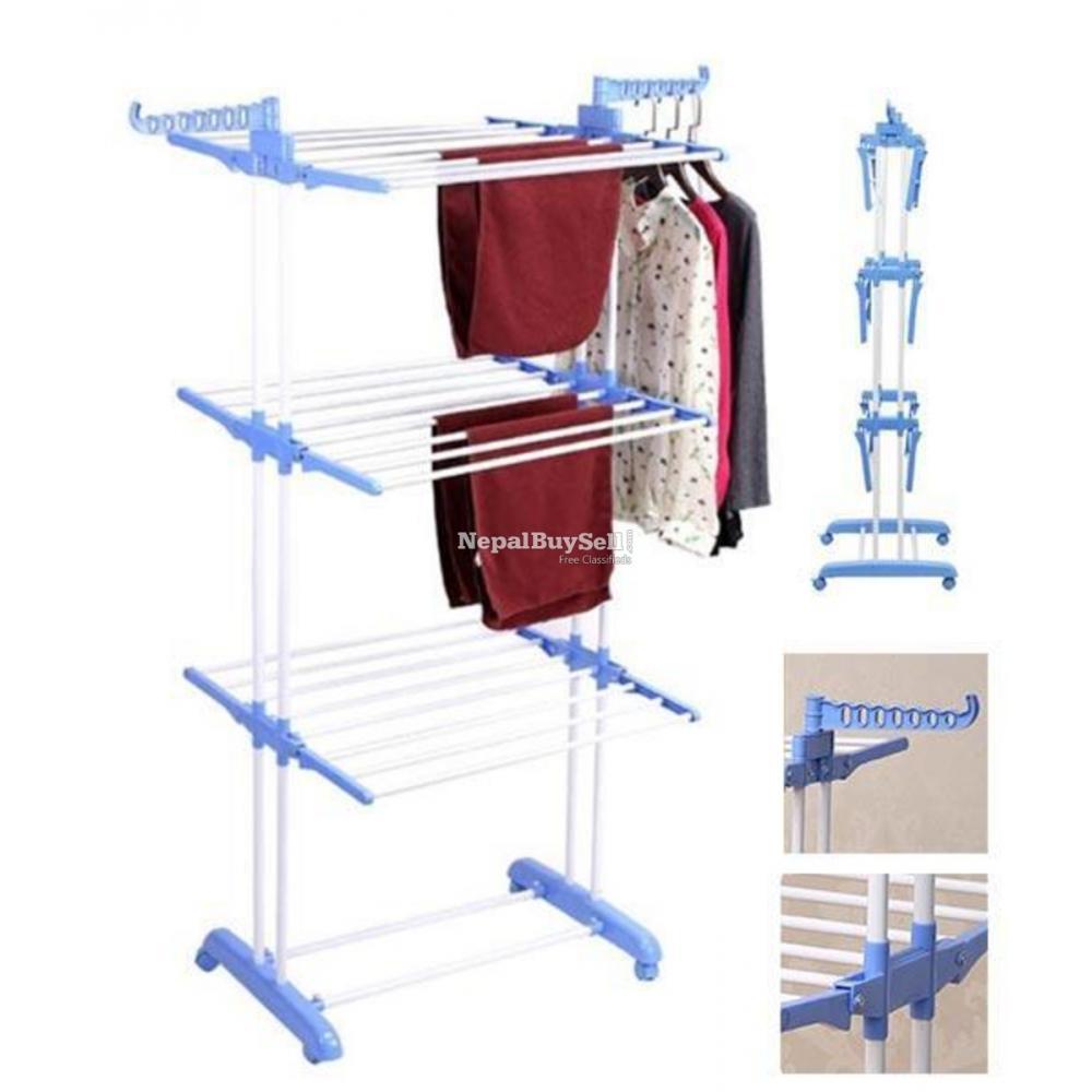 Folding Drying Rack Clothes Rack 3 Tiers Clothes Laundry With Wheels - 2/2