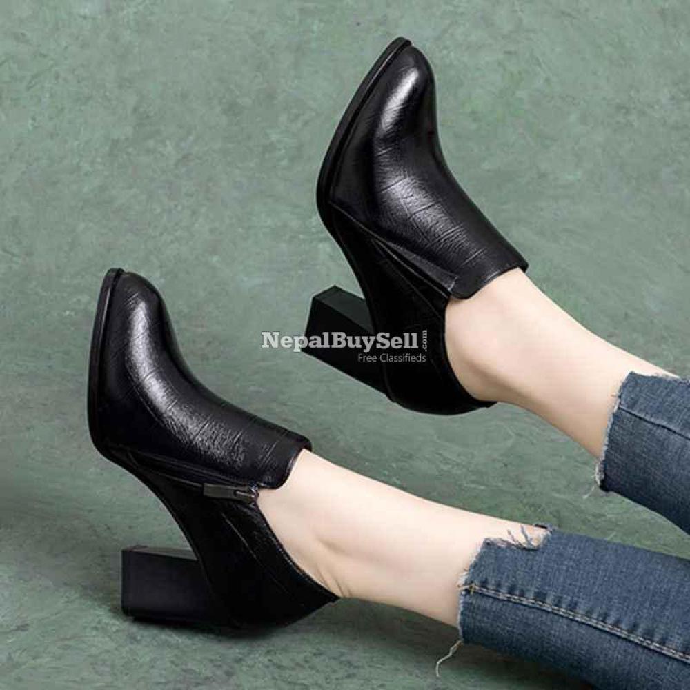 Deep mouth single shoes women's thick heel spring 2021 new pointed toe - 3/5