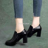 Deep mouth single shoes women's thick heel spring 2021 new pointed toe - Image 4/5