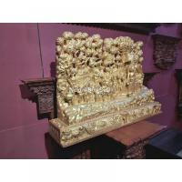 Wooden Carved Lord Gautam Buddha on Lumbini Yatra Handcarved on Wood With Gold Paint