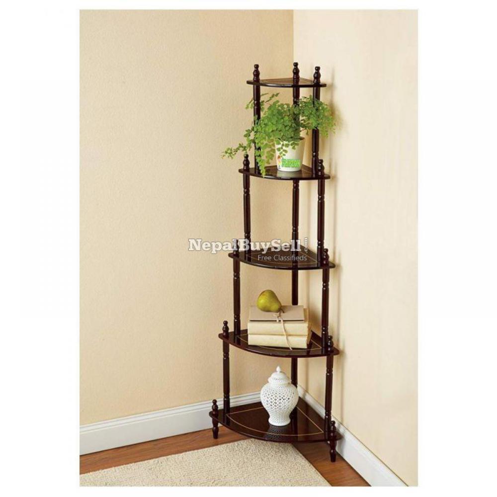 Decorative Rack 5 Tier Wood Corner Shelf For Living - 1