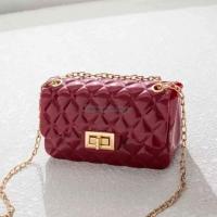 Korean square small jelly girls mini coin purse handbag cross body bag with gold chain - 2