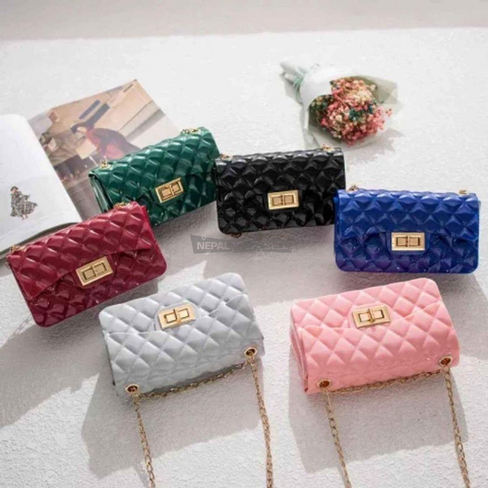 Korean square small jelly girls mini coin purse handbag cross body bag with gold chain - 5/8