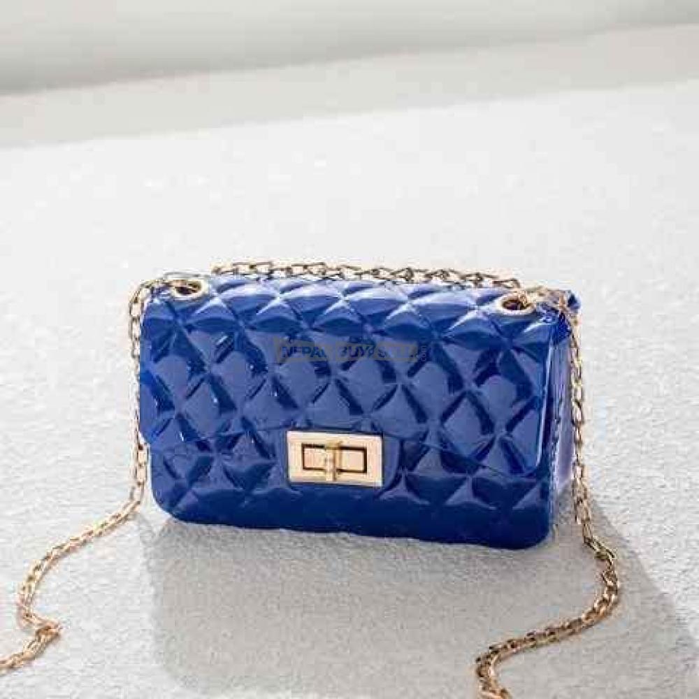 Korean square small jelly girls mini coin purse handbag cross body bag with gold chain - 8/8
