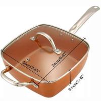 Ceramic Non-Stick Pan Copper Square Pan Induction Chef Glass Lid Fry Basket Steam Rack 4 Piece Set