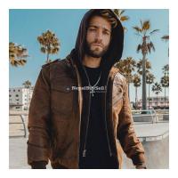 Real Brown Leather Motor Jacket With Removable Hoodie
